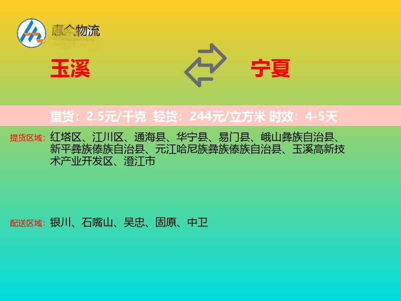 玉溪到宁夏物流专线