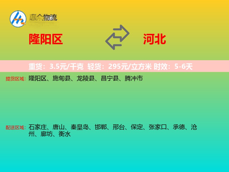 隆阳区到河北物流专线
