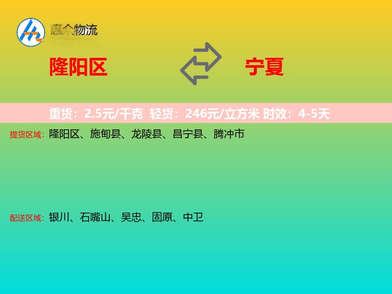 隆阳区到宁夏物流专线