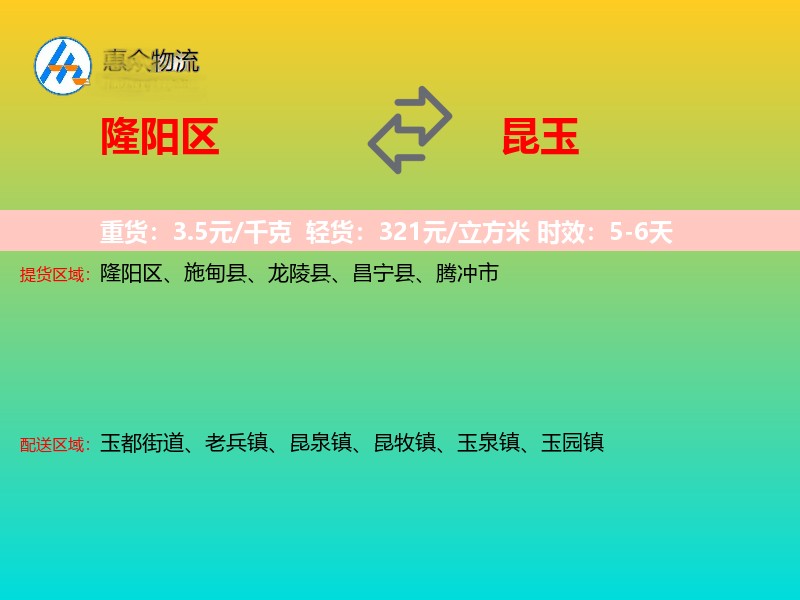 隆阳区到昆玉物流专线