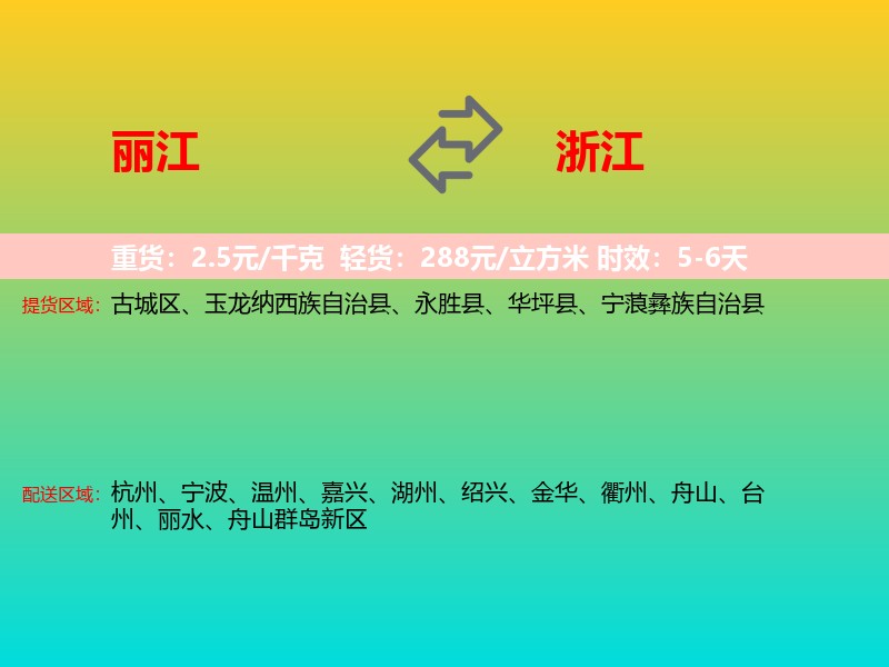 丽江到浙江长途搬家