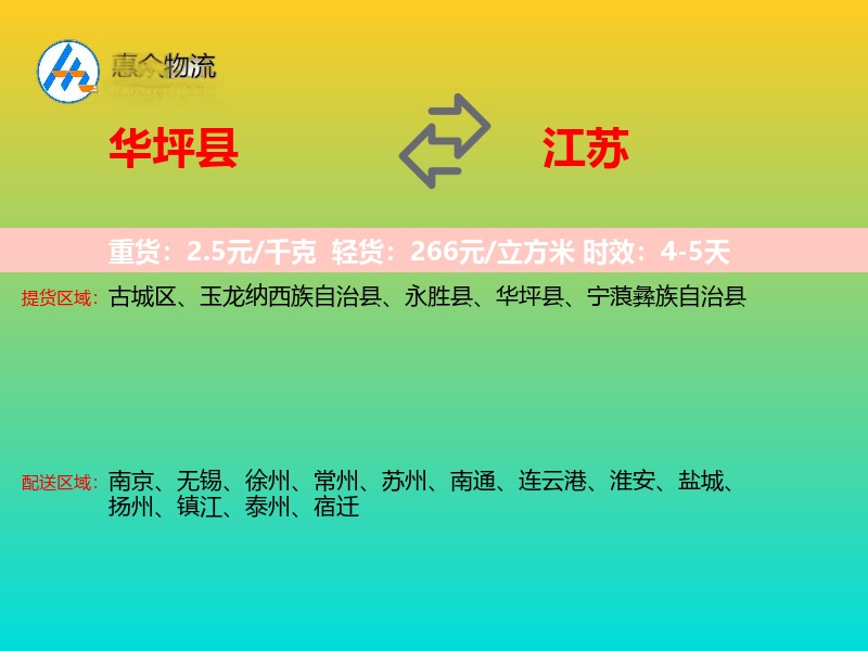 华坪县到江苏物流专线