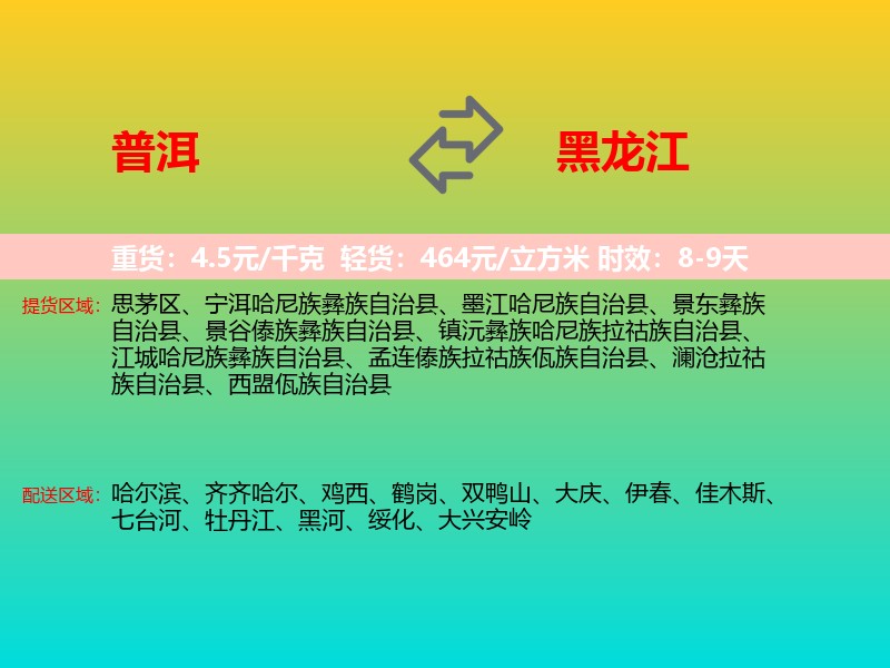 普洱到黑龙江长途搬家