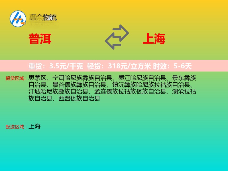 普洱到上海物流专线