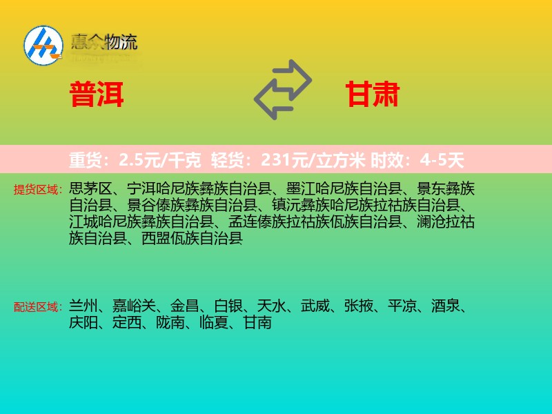 普洱到甘肃长途搬家