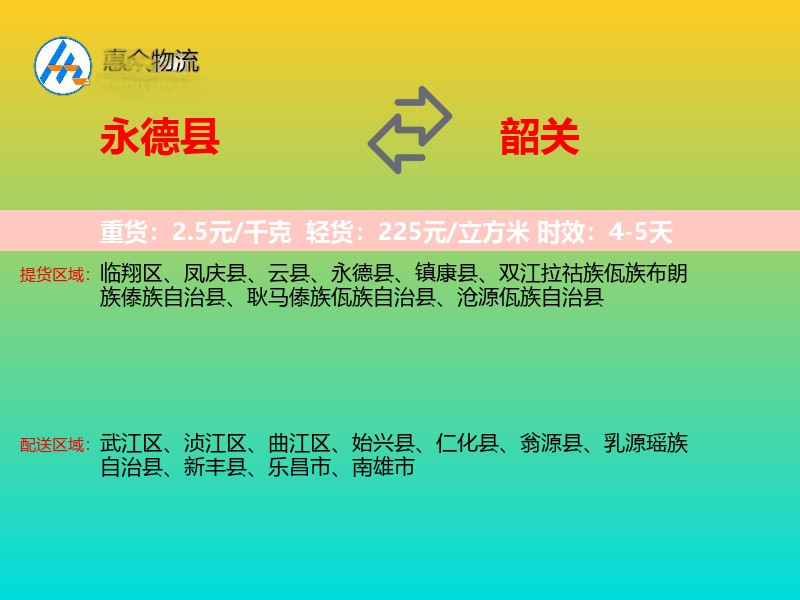 永德县到韶关物流专线