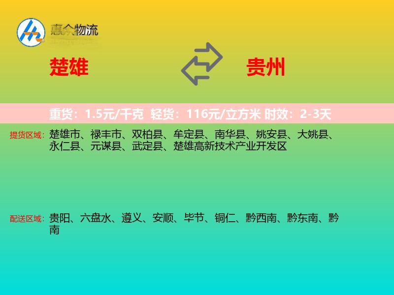 楚雄到贵州物流专线