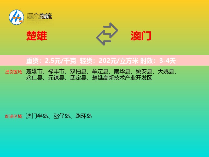 楚雄到澳门长途搬家