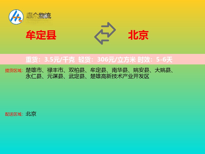 牟定县到北京长途搬家