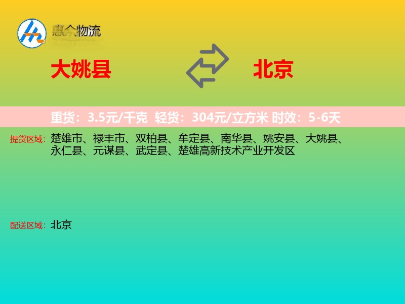 大姚县到北京长途搬家