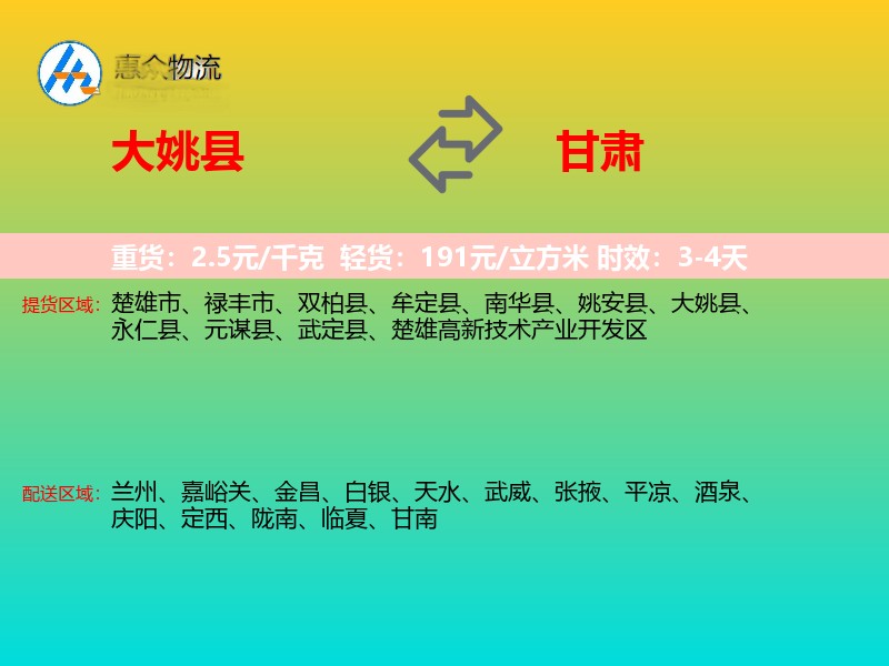 大姚县到甘肃长途搬家