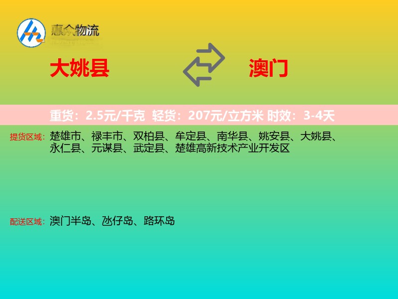 大姚县到澳门长途搬家