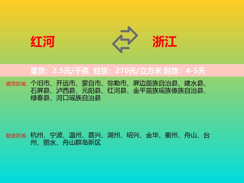 红河到浙江长途搬家