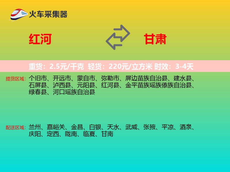 红河到甘肃物流专线