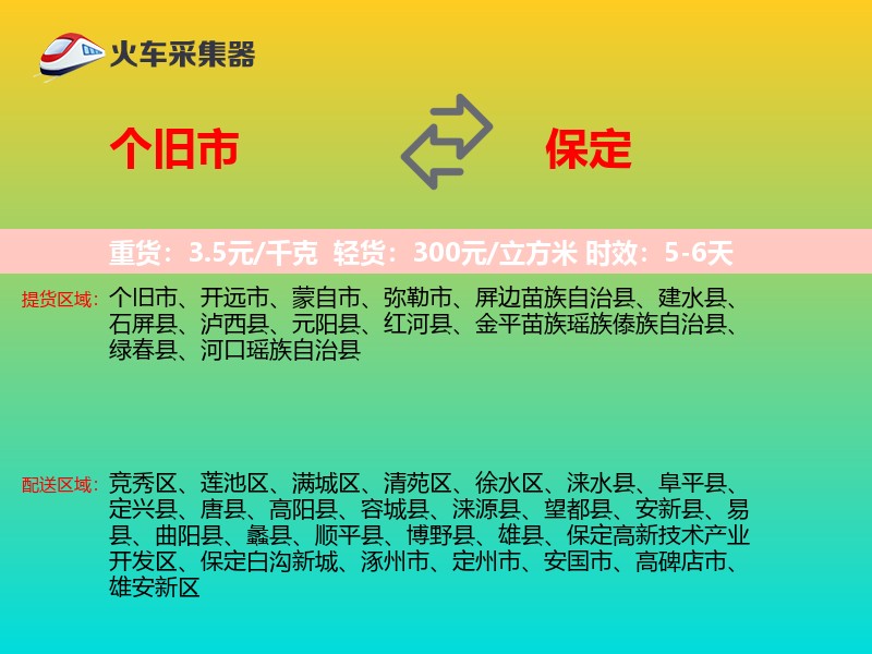 个旧市到保定物流专线