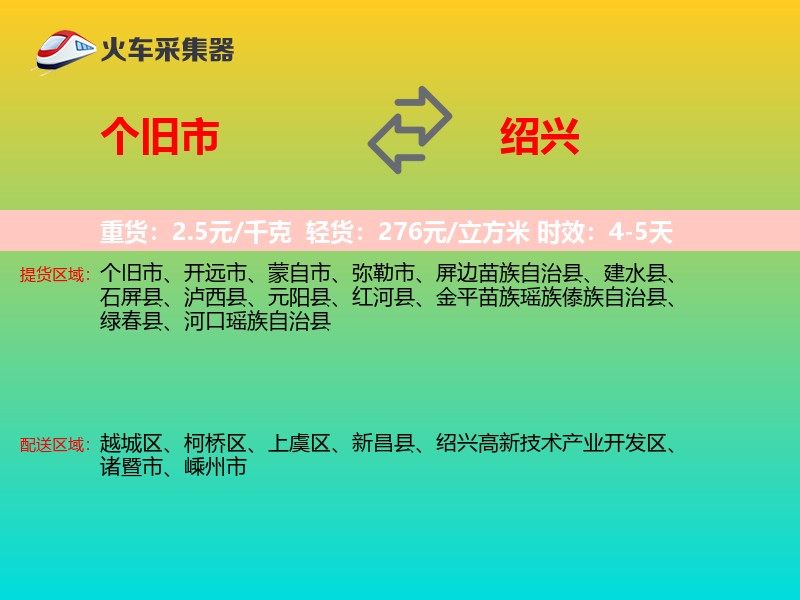个旧市到绍兴物流专线