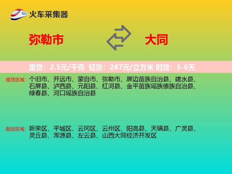 弥勒市到大同物流专线