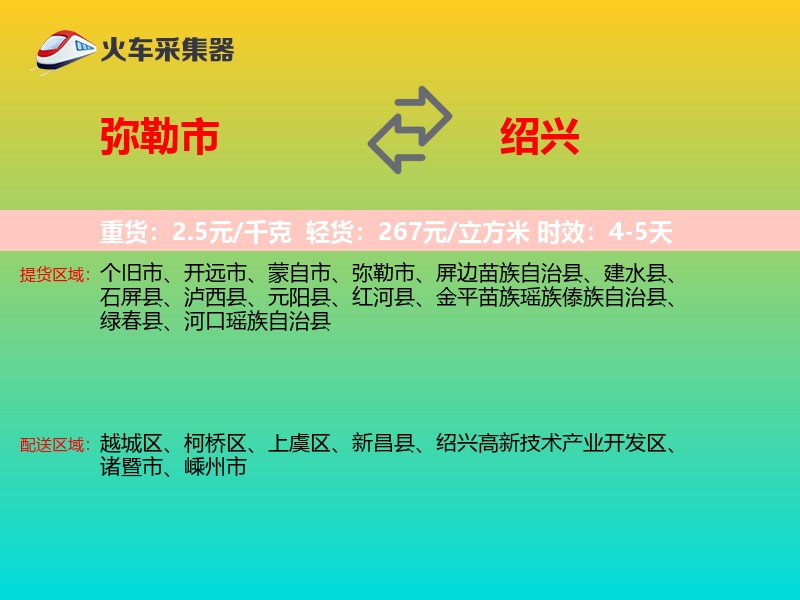 弥勒市到绍兴物流专线