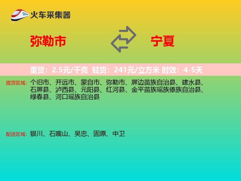 弥勒市到宁夏物流专线