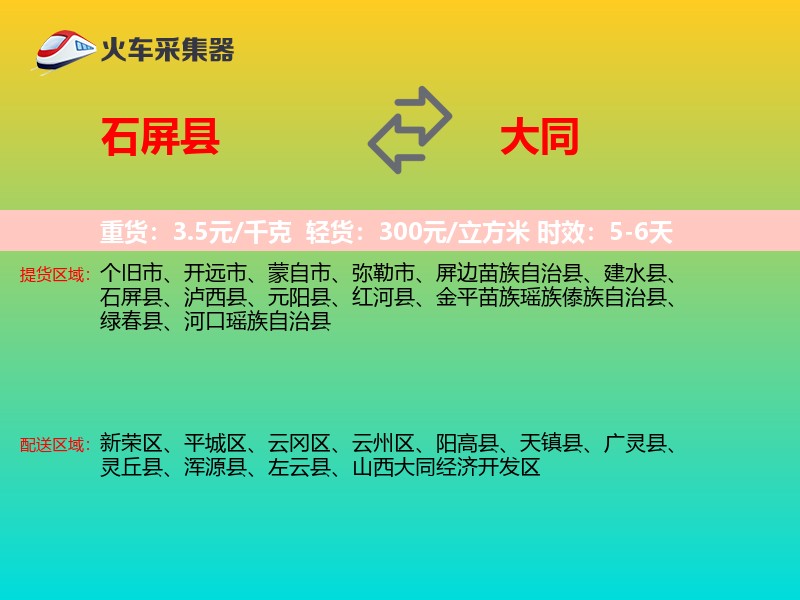 石屏县到大同物流专线