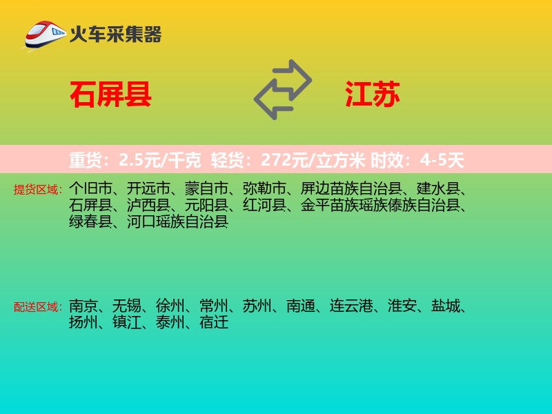 石屏县到江苏物流专线