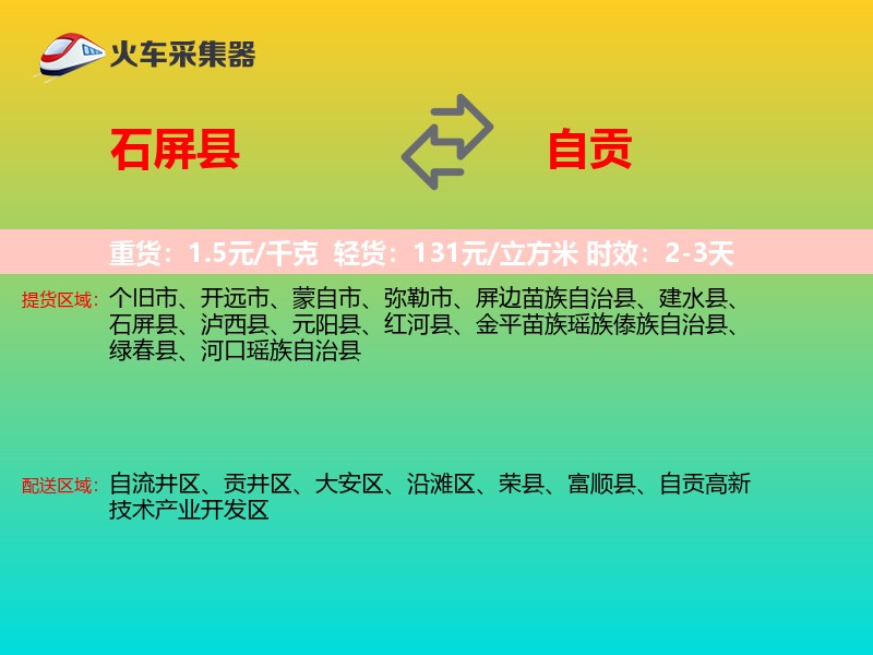 石屏县到自贡物流专线