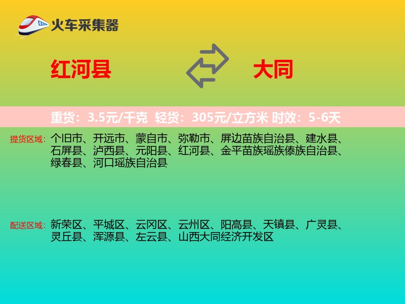 红河县到大同物流专线