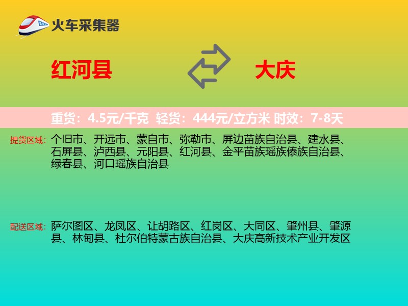 红河县到大庆物流专线