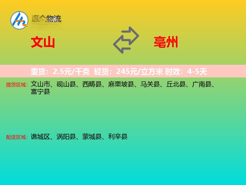 文山到亳州物流专线