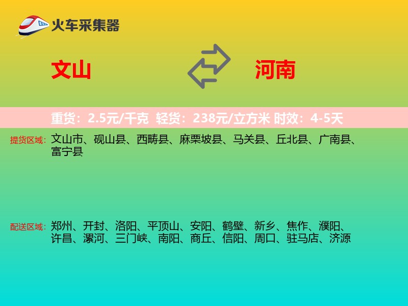 文山到河南物流专线