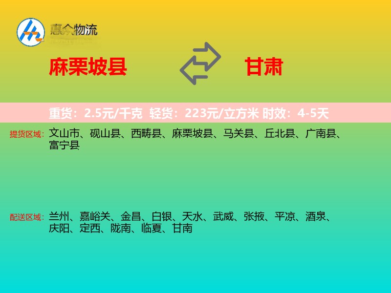 麻栗坡县到甘肃物流专线