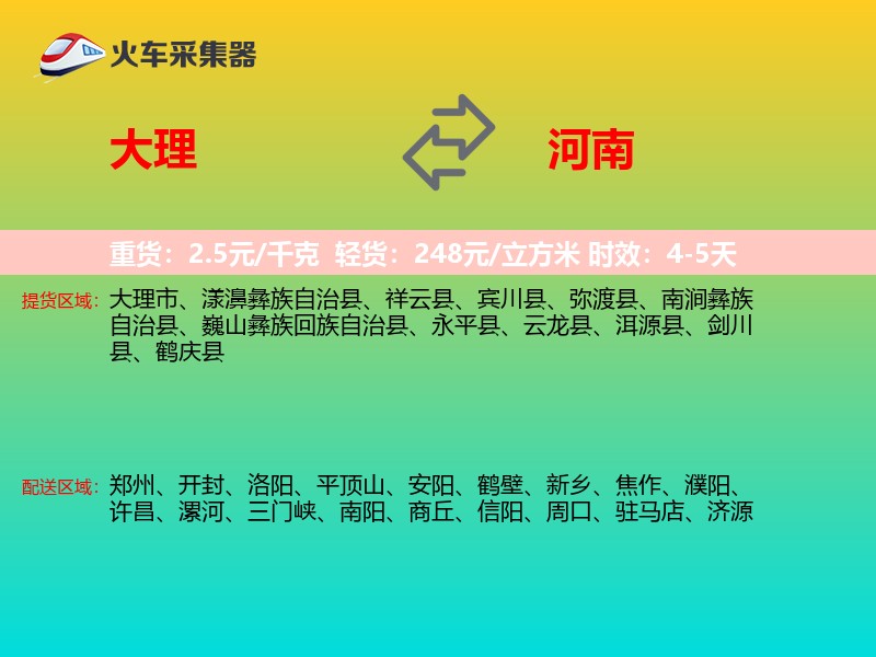 大理到河南物流专线