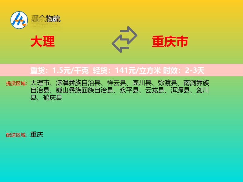 大理到重庆市物流专线
