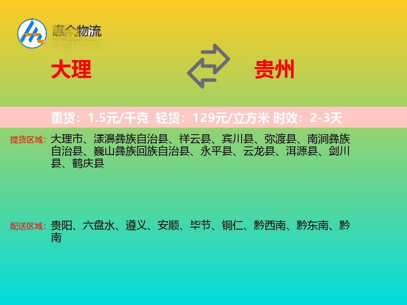 大理到贵州物流专线