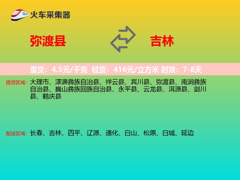 弥渡县到吉林物流专线