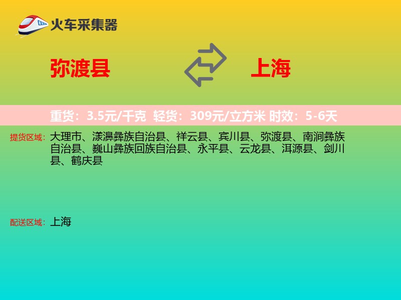 弥渡县到上海物流专线