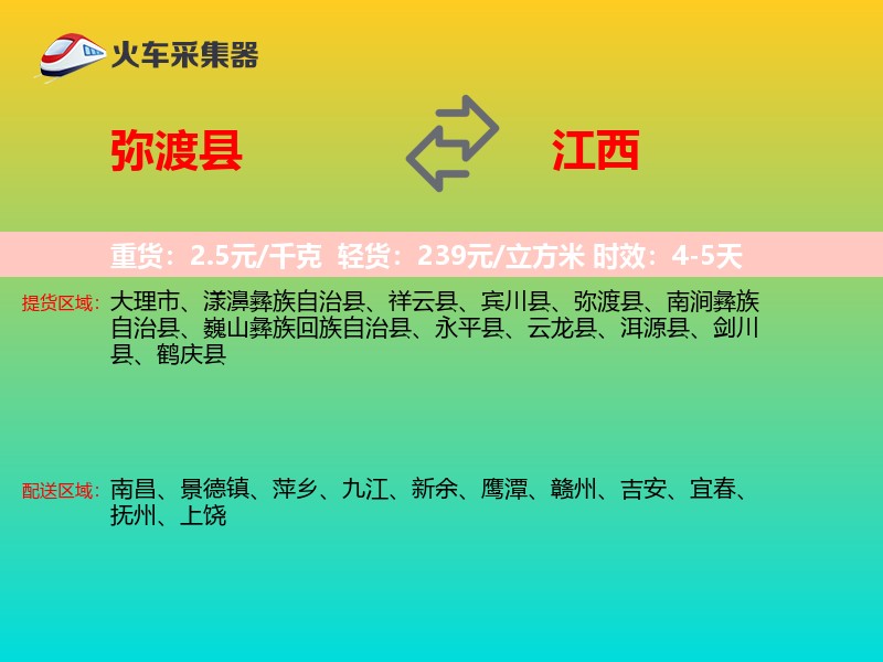 弥渡县到江西物流专线