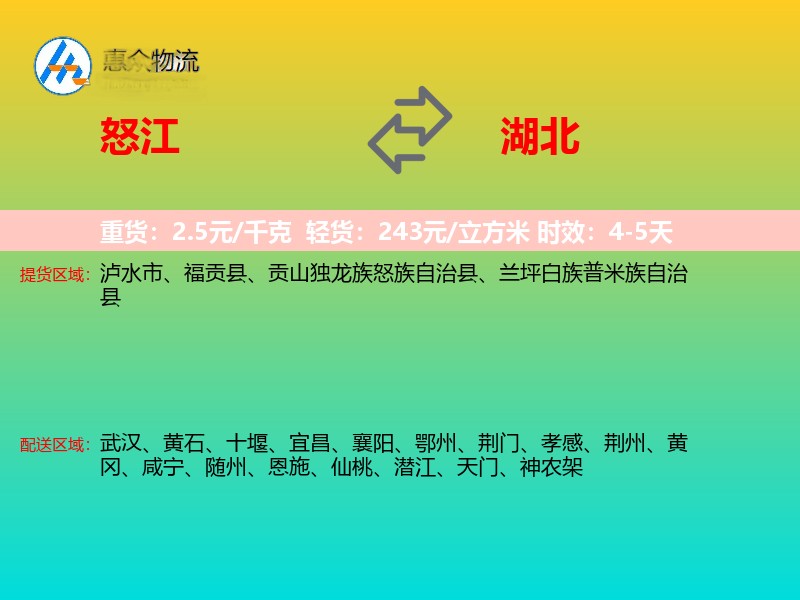 怒江到湖北物流专线