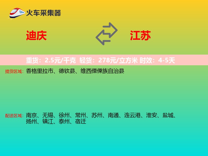 迪庆到江苏物流专线