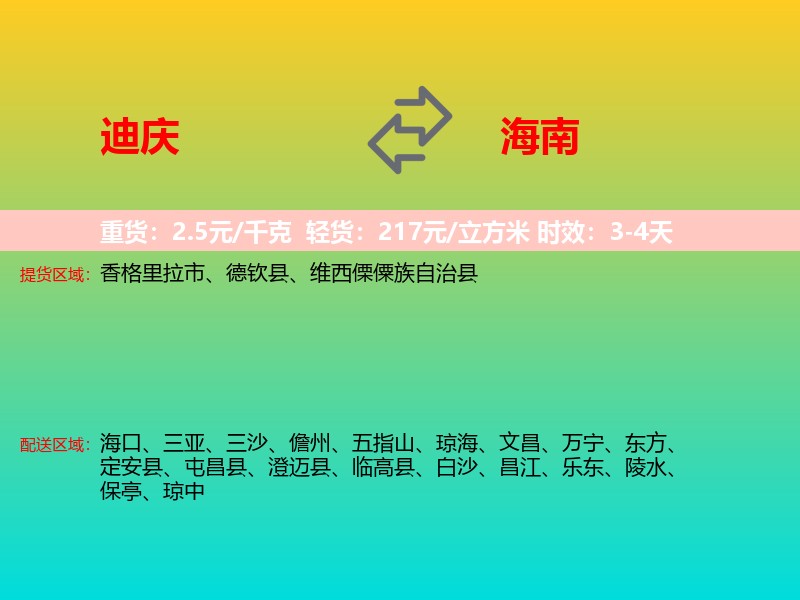 迪庆到海南长途搬家