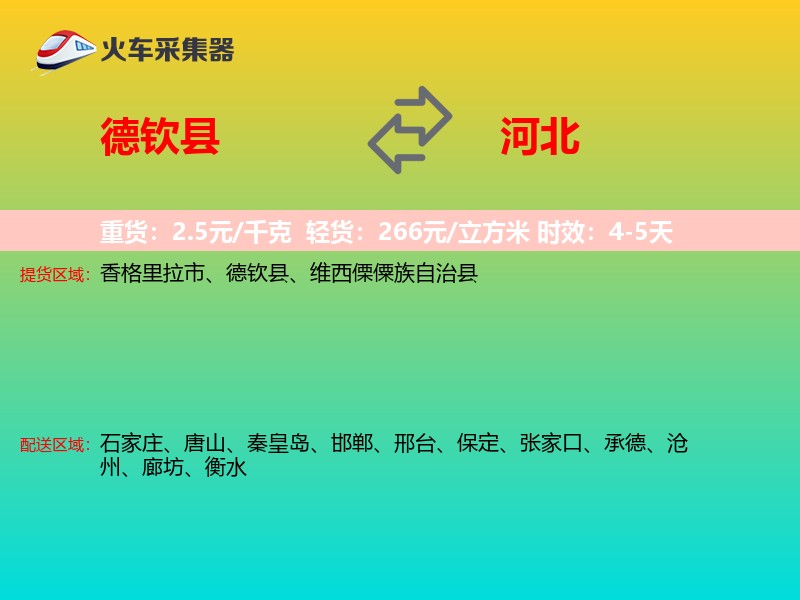 德钦县到河北物流专线