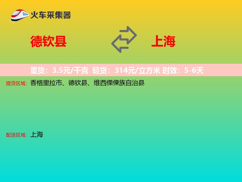 德钦县到上海物流专线
