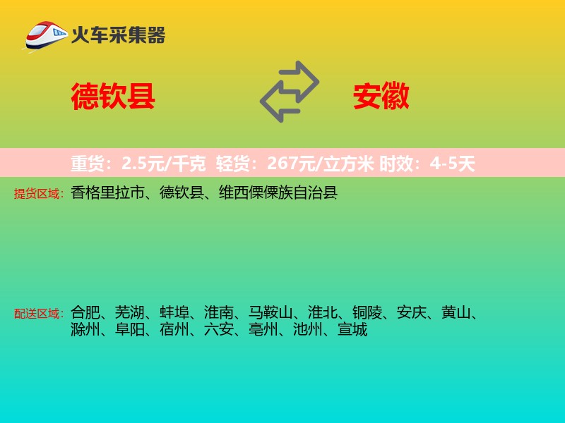 德钦县到安徽物流专线