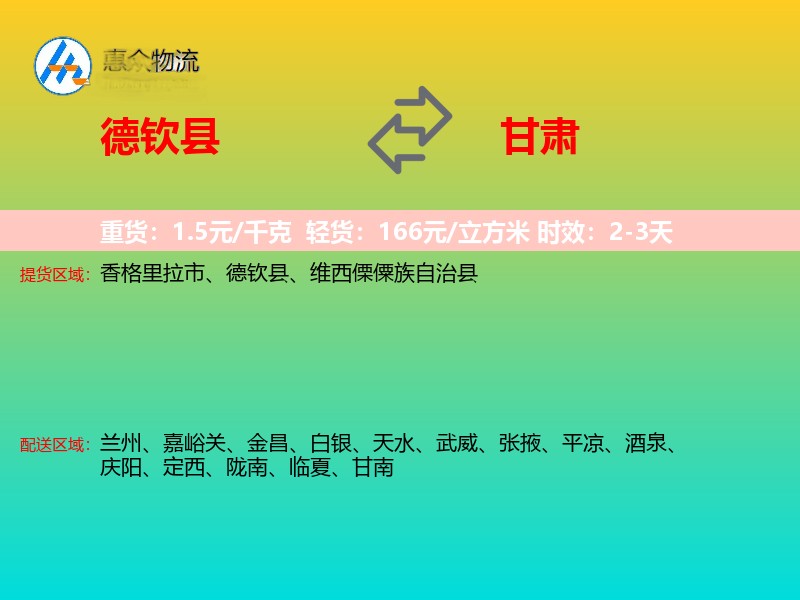 德钦县到甘肃轿车托运
