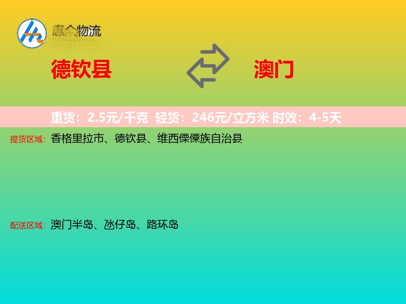 德钦县到澳门轿车托运