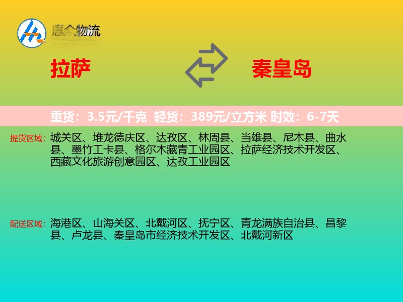 拉萨到秦皇岛物流专线价格时效