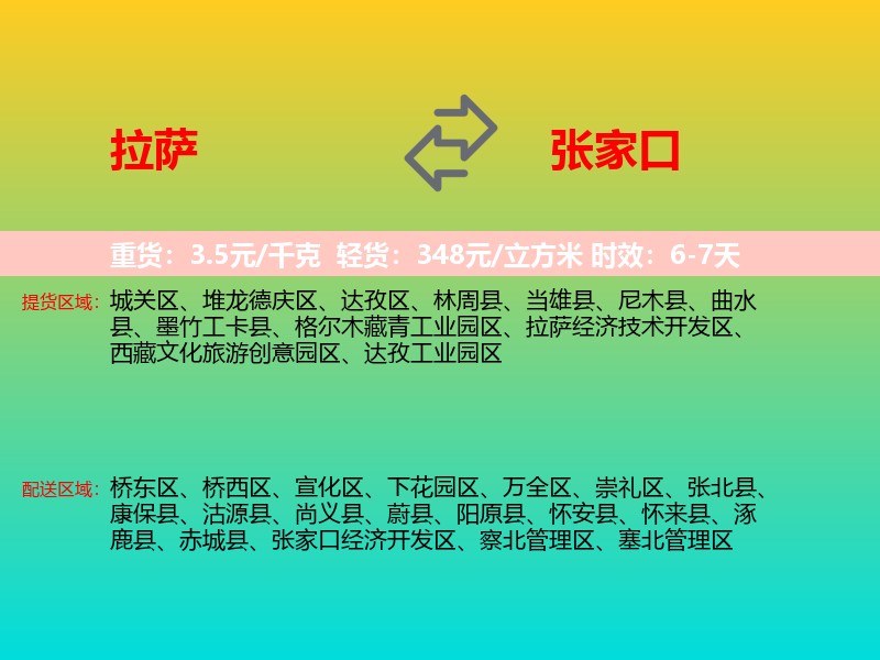 拉萨到张家口物流专线价格时效