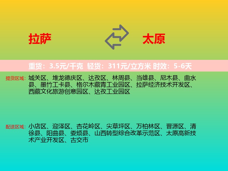拉萨到太原物流专线价格时效