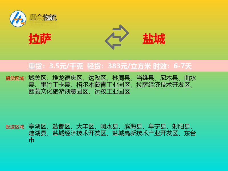 拉萨到盐城物流专线价格时效