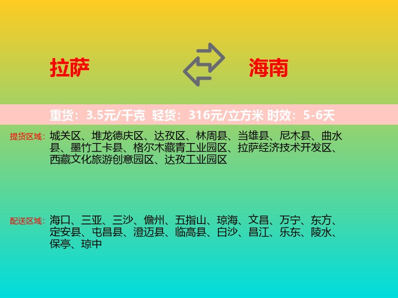 拉萨到海南长途搬家